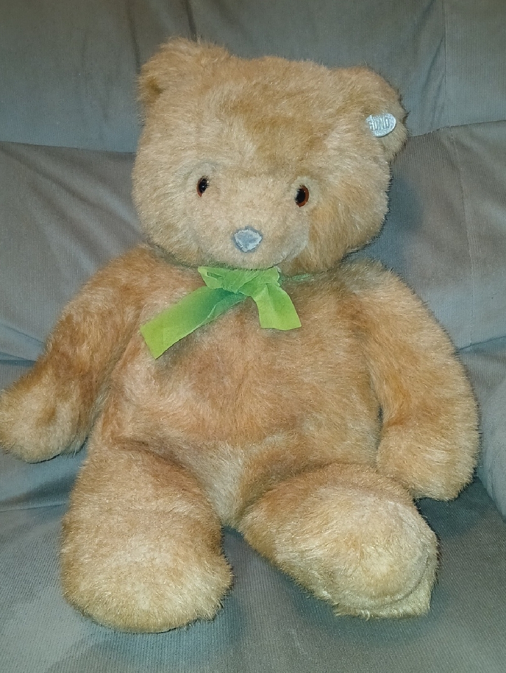 Gund Tan Teddy Bear with Green Bow Plush